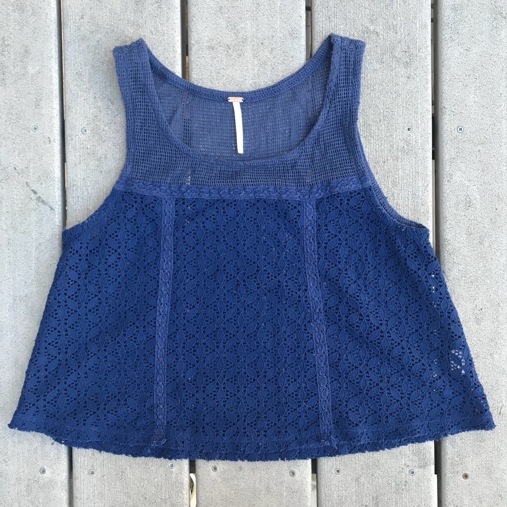 FREE PEOPLE Mesh and Lace Cropped Tank S